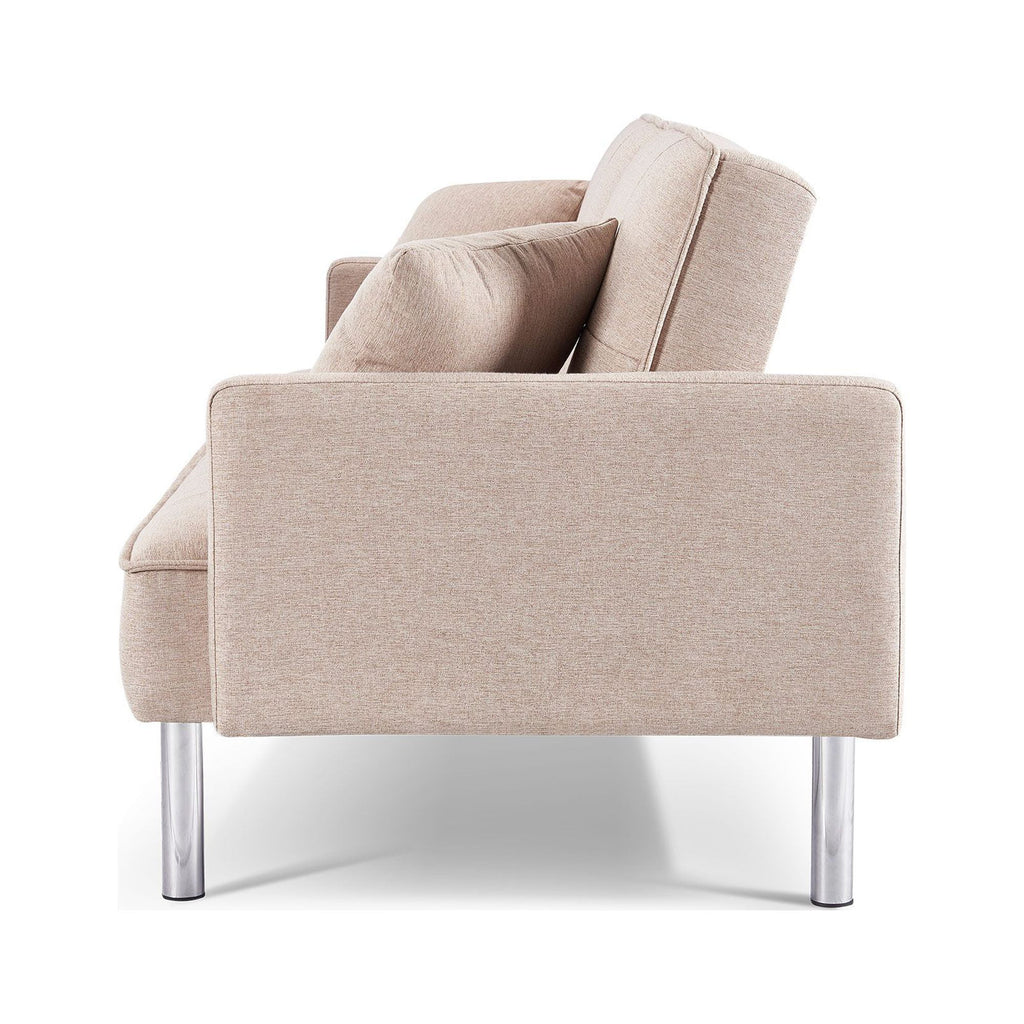Moootto 84.6 in. Extra Long Tufted Beige Fabric Futon Sofa Bed P625