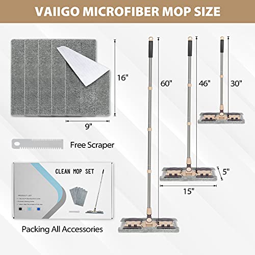 Microfiber Hardwood Floor Mop with 5 Reusable Washable Pads, Wet or Dry Cleaning a7k