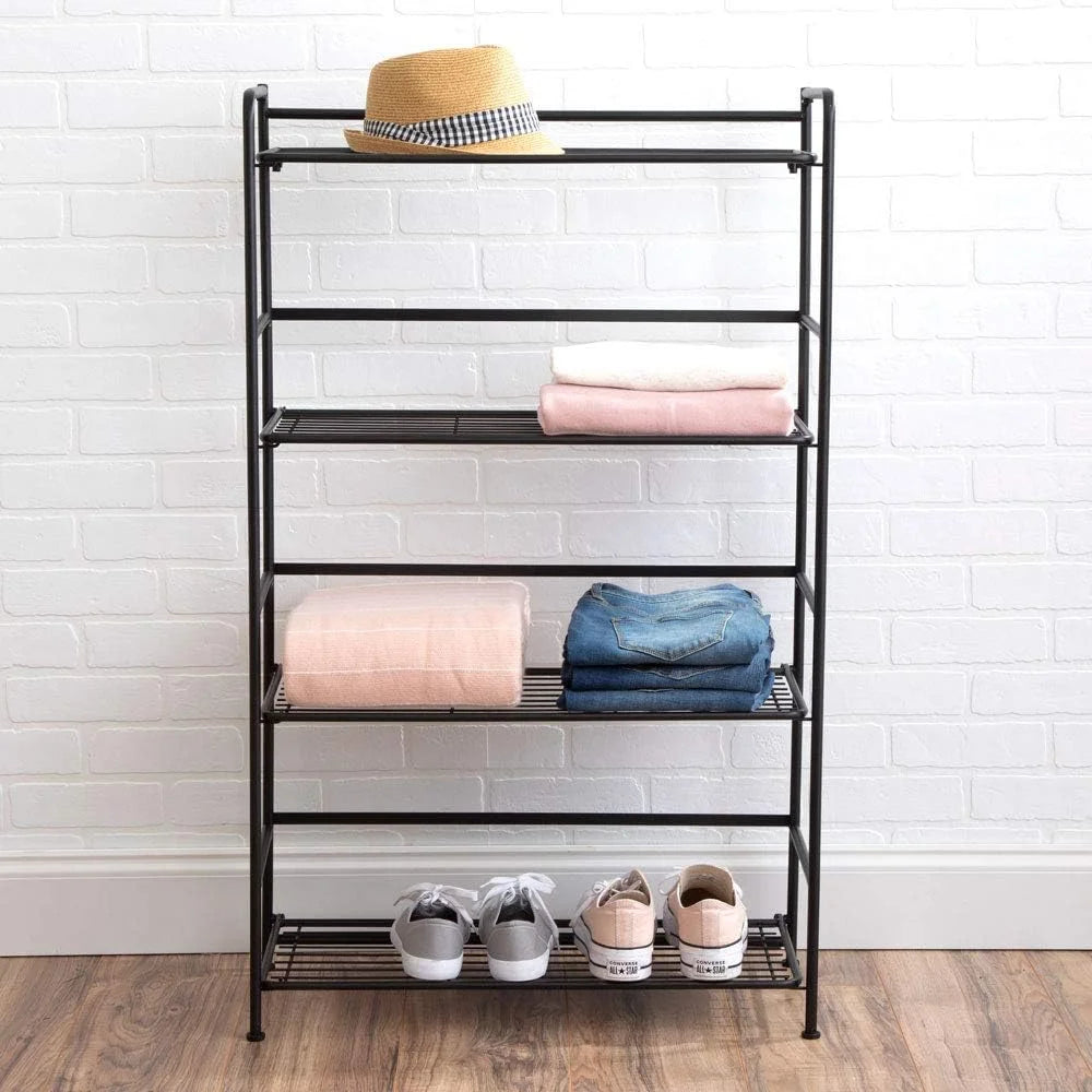 Folding Metal Bookcase with 4 Shelves, Black N4104