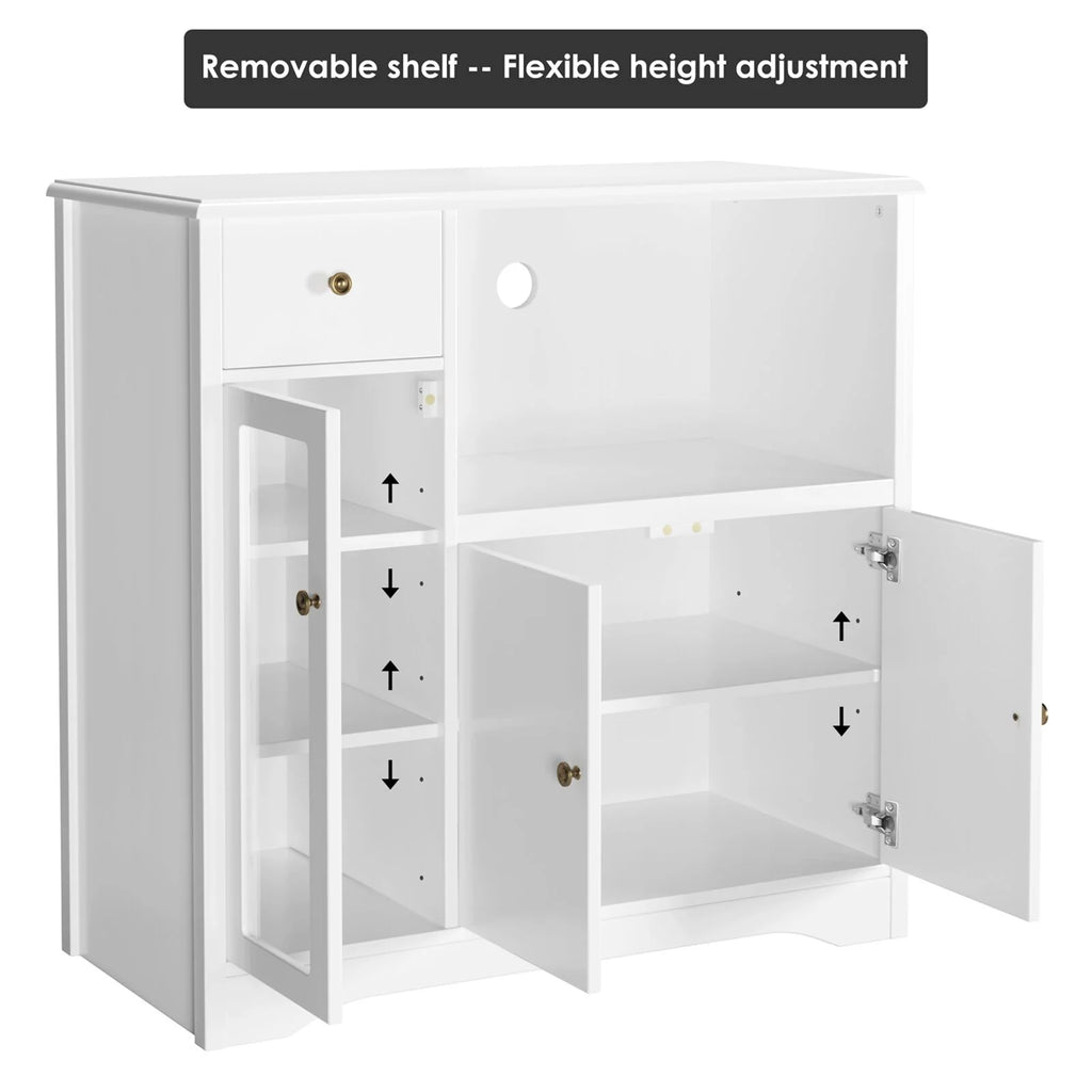 Homfa Microwave Cabinet with Hutch, White W754241