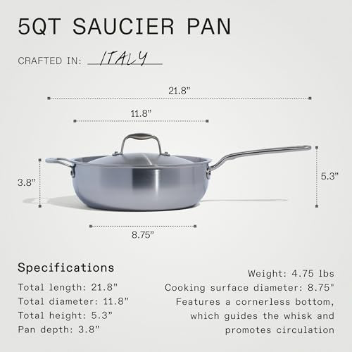 Made In Cookware 2 Quart Stainless Steel Saucier Pan, 5 Ply, Induction Compatible M18670