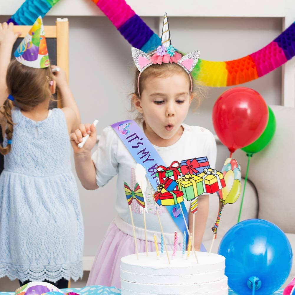 Unicorn Birthday Party Supplies Headband Sash Set a7