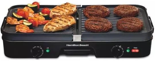 Hamilton Beach 3-in-1 Grill/Griddle 25380, Dual-Zone Temperature Control, Black N23446