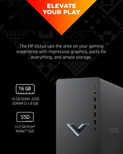 HP Victus 15L Gaming Desktop PC, AMD Ryzen 7, 16GB RAM, 512GB SSD, Windows 11 Y4449