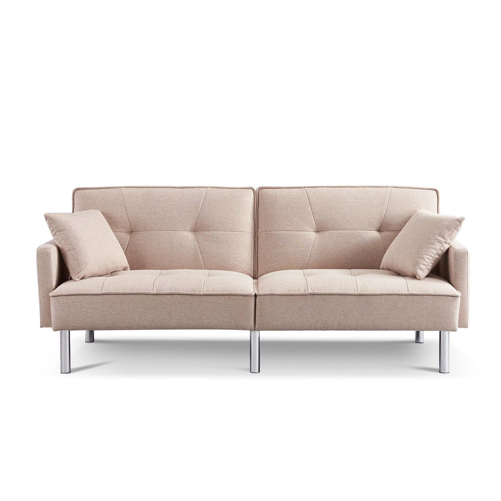 Moootto 84.6 in. Extra Long Tufted Beige Fabric Futon Sofa Bed P625