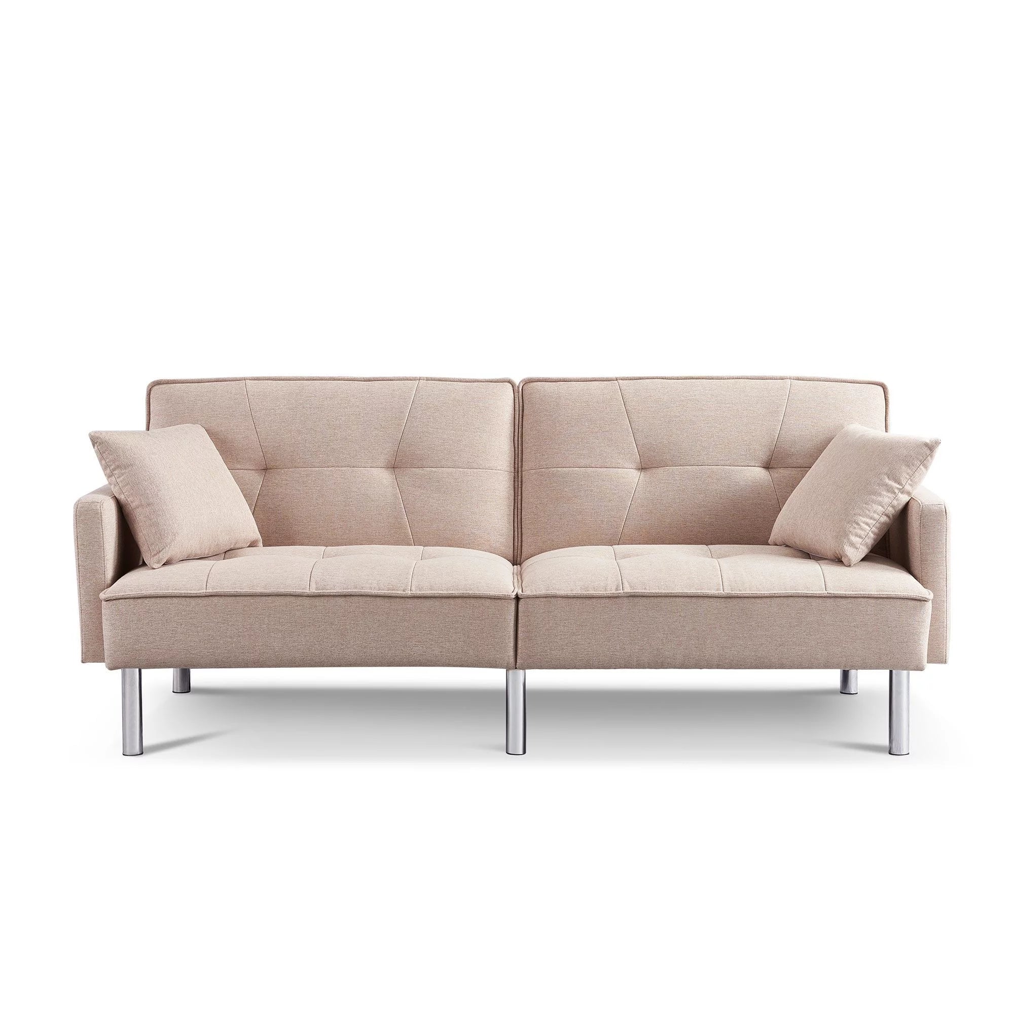 Moootto 84.6 in. Extra Long Tufted Beige Fabric Futon Sofa Bed P625