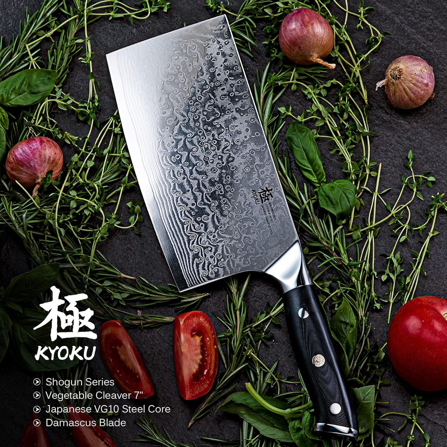 KYOKU Vegetable Cleaver Knife 7" Shogun Series VG10 Damascus Blade with Sheath I289871