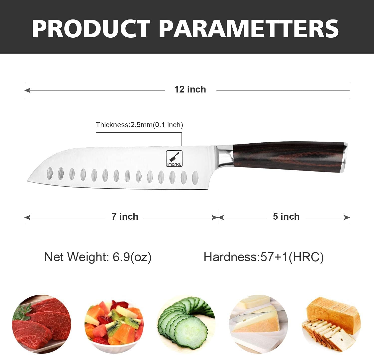 imarku Santoku Knife and Cleaver Knife 7 inch High Carbon Steel B1012