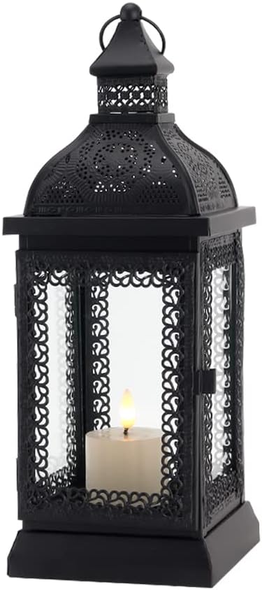 Rustic Metal Candle Lantern 13in Outdoor Decor Black a7