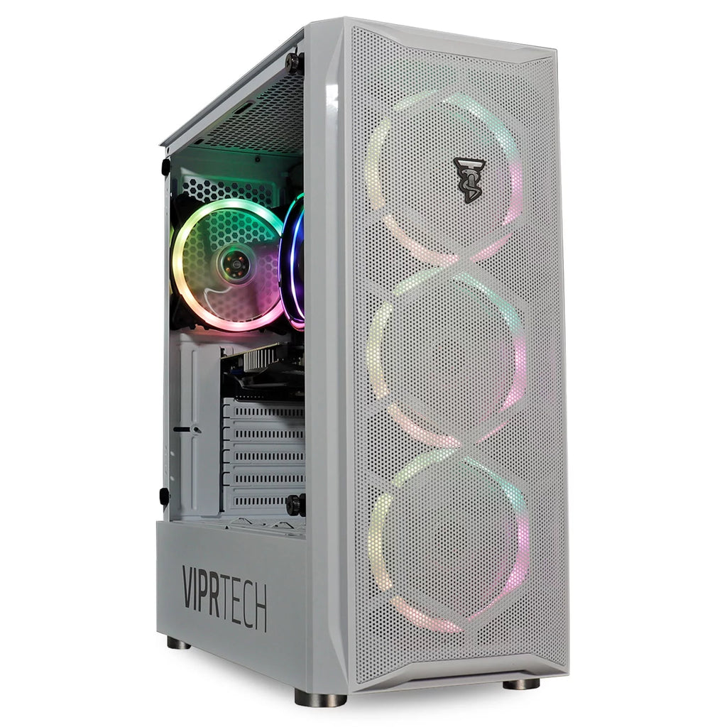 ViprTech.com Entry Level Gaming PC Desktop Computer - Intel Core i5 3.40GHz, GeForce GTX 650, 8GB RAM, 1TB HDD, WiFi, RGB Lighting, Windows 10 Pro, 1 Year Warranty, White - Radiant Selections