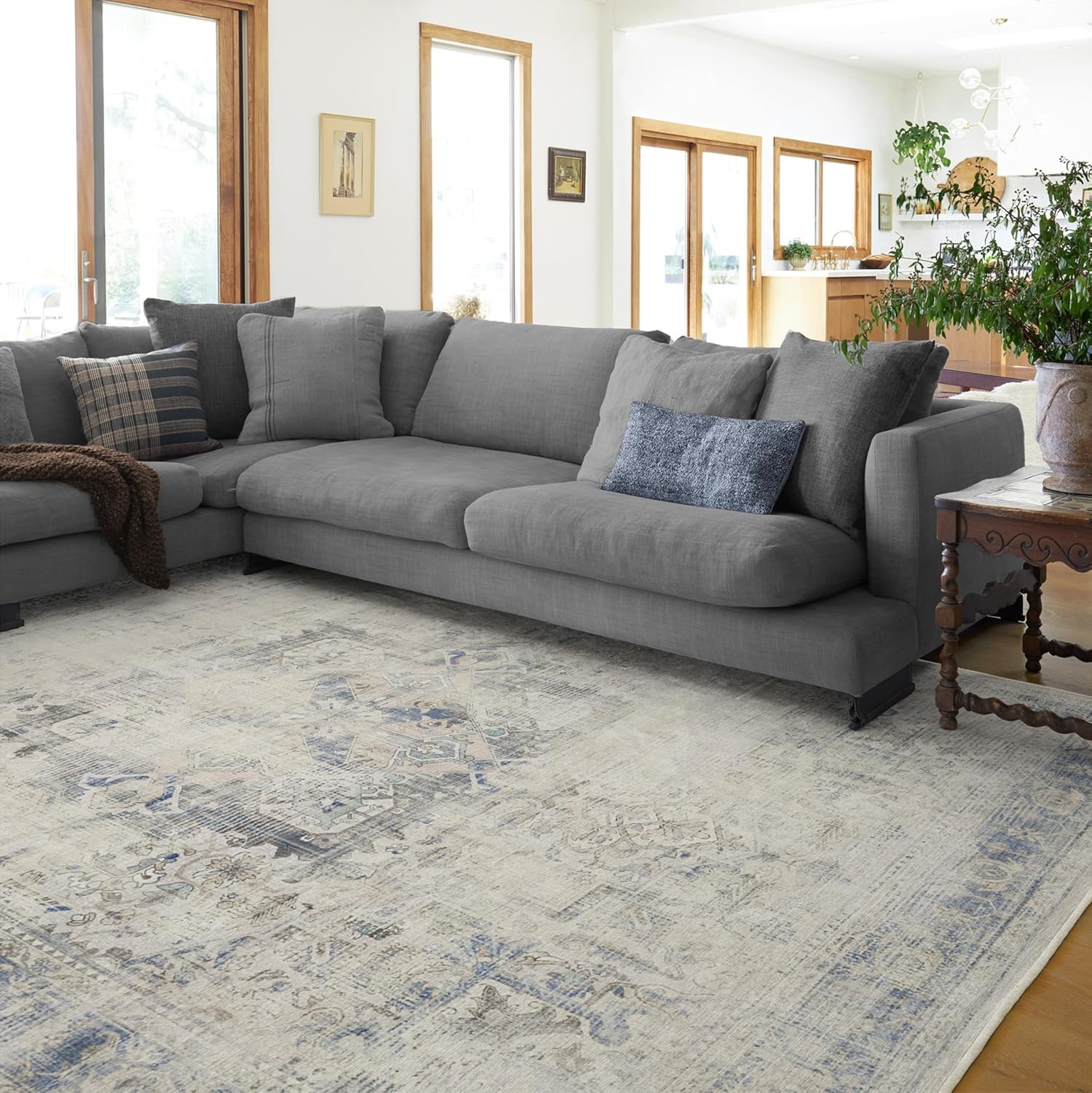 RUGGABLE Kamran Washable Area Rug 8x10 Blue Quartz C746