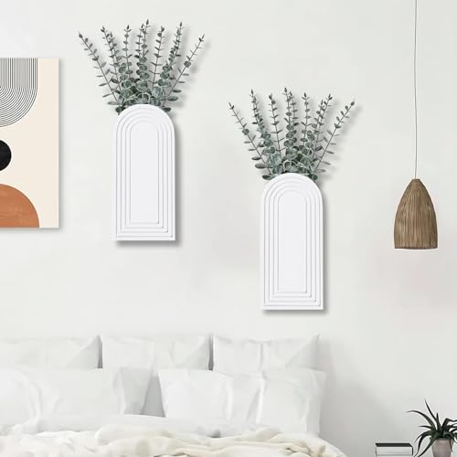 2 Pack Modern Wall Wood Vase Entryway Decor White E32459