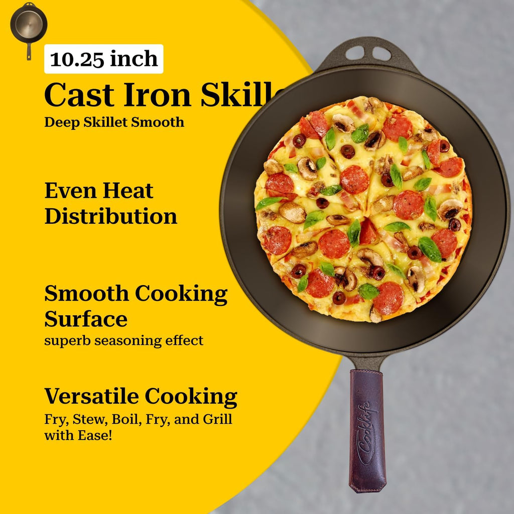 10.25 Inch Pre-Seasoned Cast Iron Skillet with Handle Cover C784888
