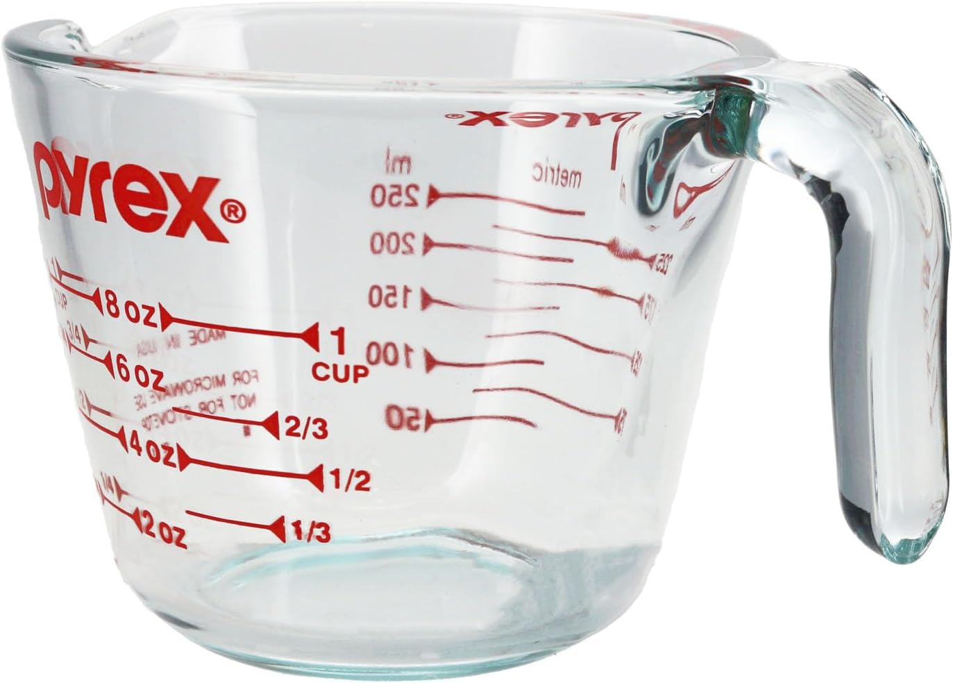 Pyrex Prepware 1-Cup Measuring Cup, Clear with Red Measurements K47182