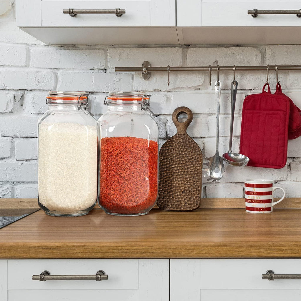 1 Gallon Square Glass Storage Jars with Airtight Lids, 2 Pack T804
