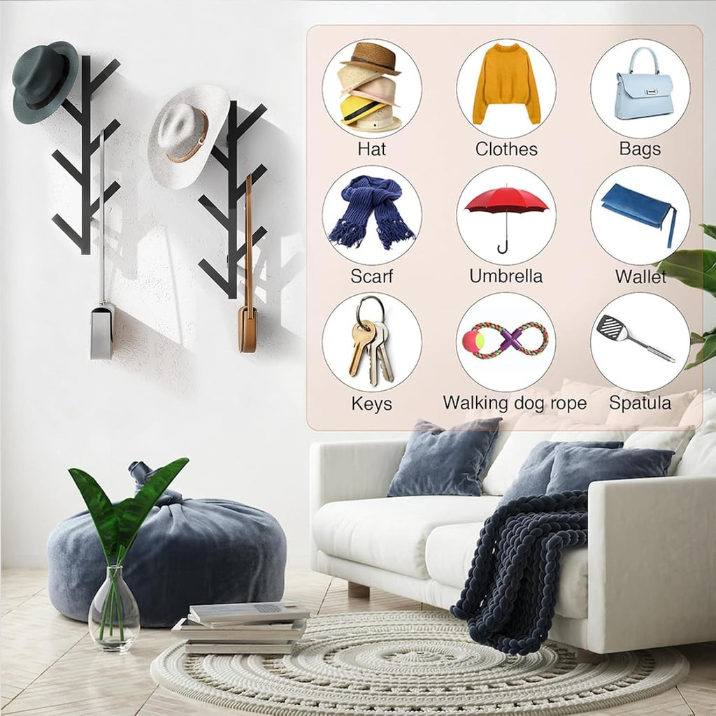 2 Pack Wall Mount Coat Rack, Matte Black, Metal Hat & Clothes Hanger U4293