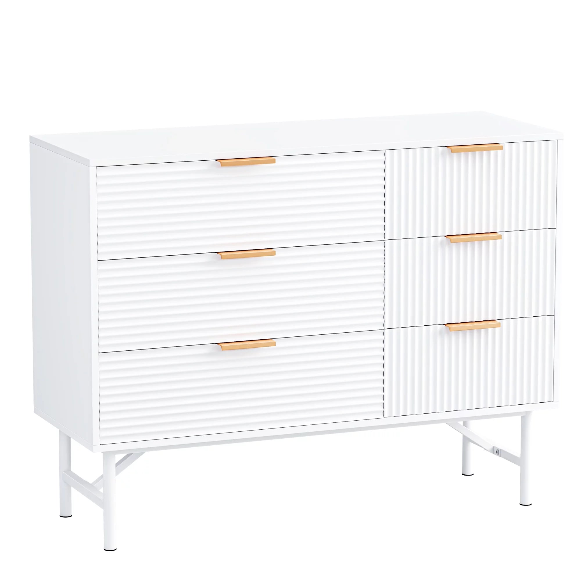 Homfa 6 Drawer Dresser for Bedroom, Creamy Wave Panel Wood Storage Cabinet C269