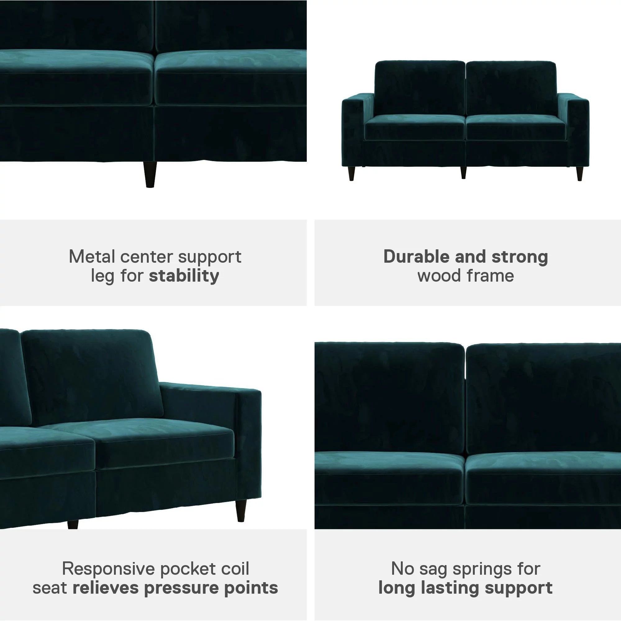 DHP Cooper 3 Seater Sofa, Green Velvet Y5477