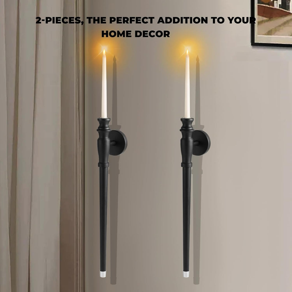 Wall Candle Sconces Set of Two, Wooden Black Taper Candle Holders by ZSHLXM T5080