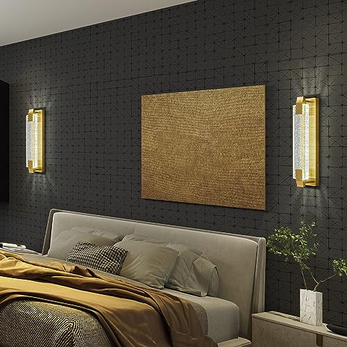 Crystal Wall Sconce LED Vanity Light Gold 15in 2 Pack a7