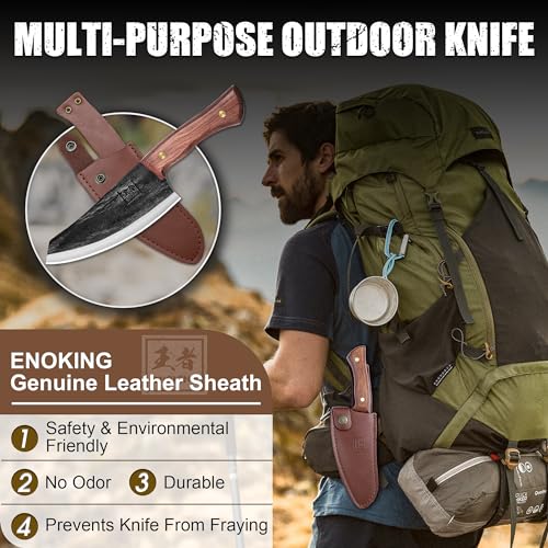 ENOKING Nakiri Knife 6.6 Inch High Carbon Steel with Leather Sheath S5905
