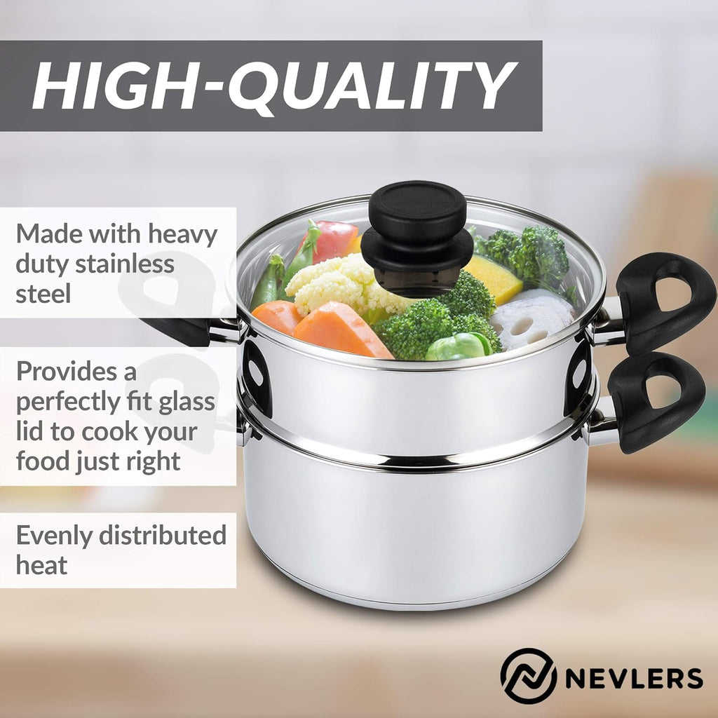 Nevlers Stainless Steel 3 Quart Steamer Pot with 2 Quart Insert and Vented Lid C57616