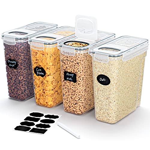 Lifewit 5.5L(186oz) Cereal Containers Storage with Flip-Top Lids, 4pcs Airtight Food Storage Canister Sets with Label Stickers for Kitchen Pantry Counter Organization, Oats, Flour, Sugar, BPA Free