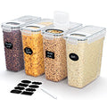 Lifewit 5.5L(186oz) Cereal Containers Storage with Flip-Top Lids, 4pcs Airtight Food Storage Canister Sets with Label Stickers for Kitchen Pantry Counter Organization, Oats, Flour, Sugar, BPA Free