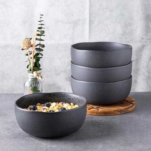 AmorArc Stoneware Cereal Bowls Set of 6, 28oz Matte Black L865