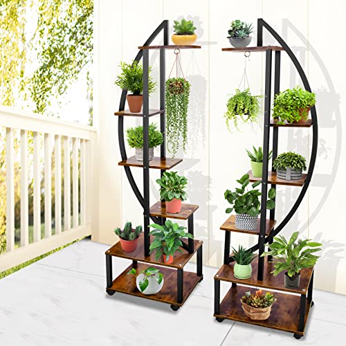 6 Tier Tall Metal Plant Stand with Hanging Loop Half Moon Ladder Shelf q7k