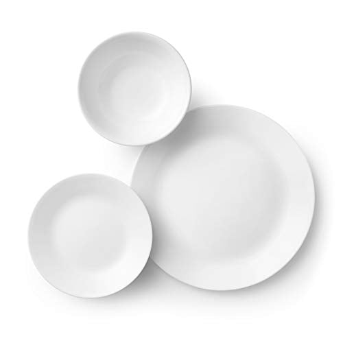 Corelle Vitrelle 18-Piece Dinnerware Set for 6, Winter Frost White, Chip Resistant H6270