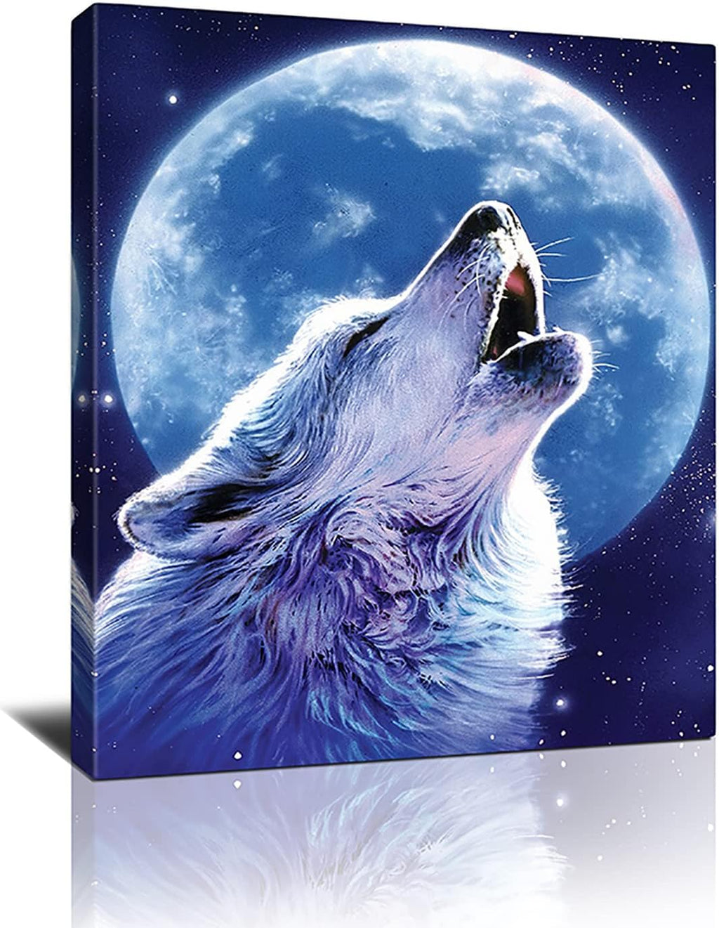 Wolf Canvas Print Moon Howling Wolf Wall Art Framed 16x24 Inch k7