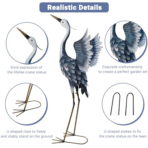 Metal Heron Statue Garden Decor Blue k7m