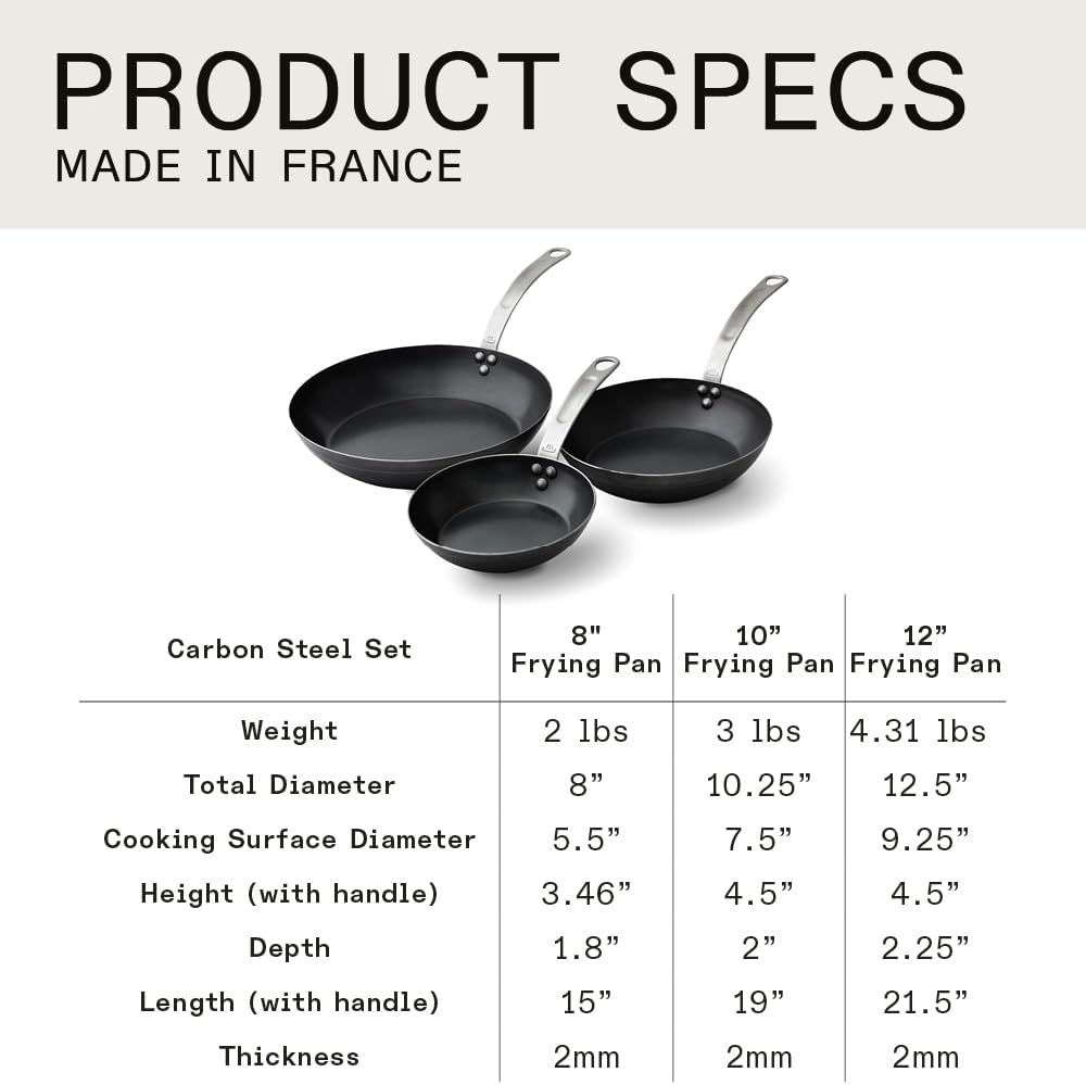 Made In Cookware 3-Piece Blue Carbon Steel Frying Pan Set, Induction Compatible L749406