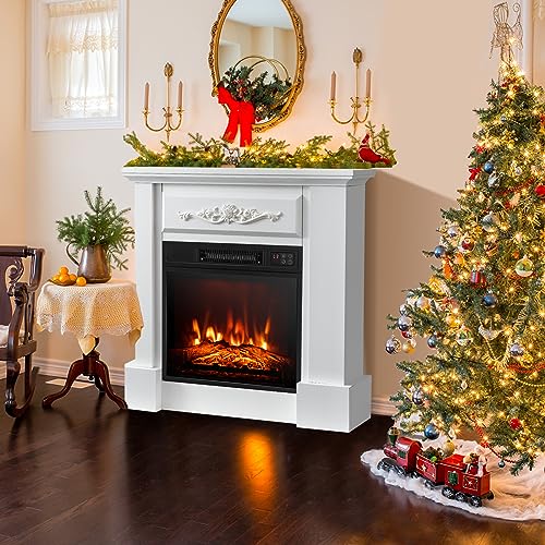 SAFSTAR 32 Inch Electric Fireplace with Mantel, Remote Control, Brown U550