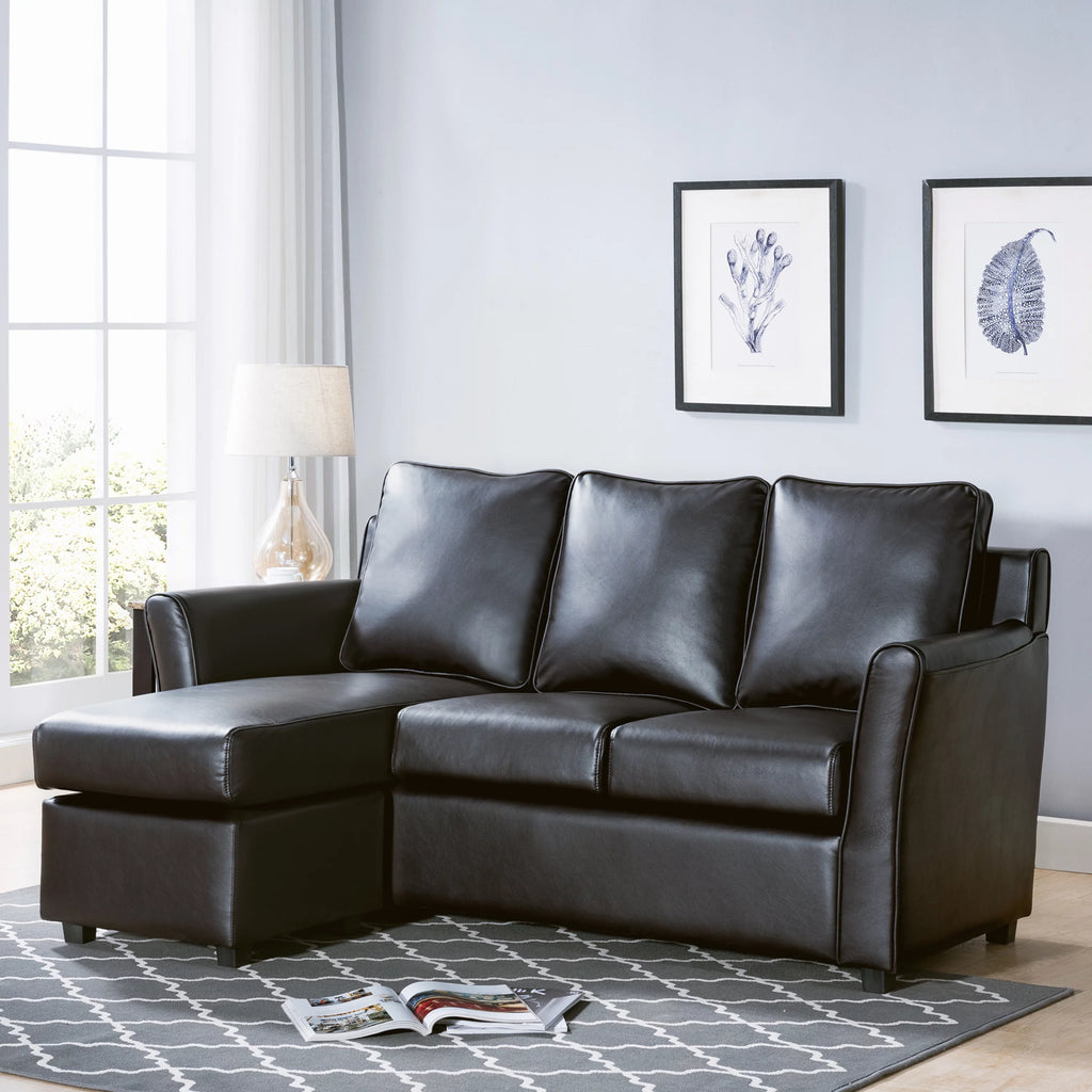 Furniture of America Sula Transitional Sectional Sofa, Dark Gray Faux Leather H52006