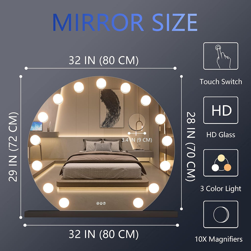 Vanity Mirror with Lights 32x28 10X Magnification Touch Dimmable k7