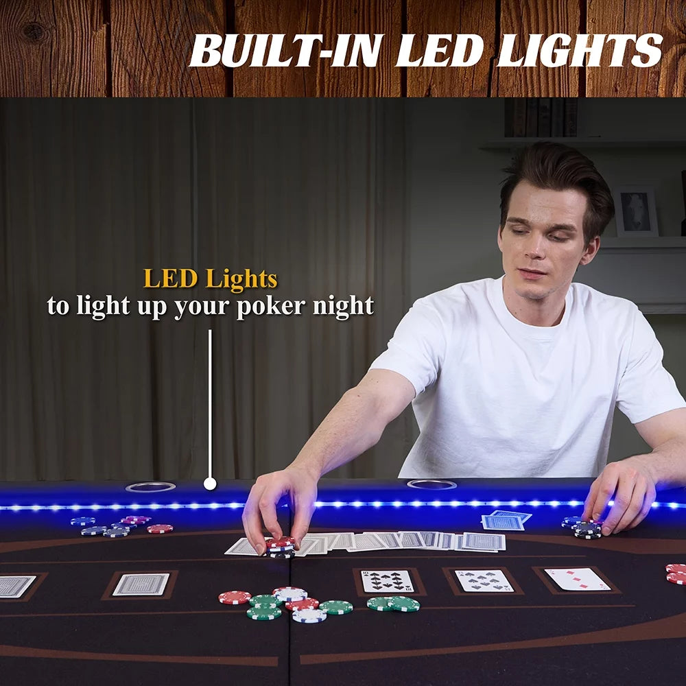 Barrington 10-Player Poker Table with LED Lights, Brown and Black C4523