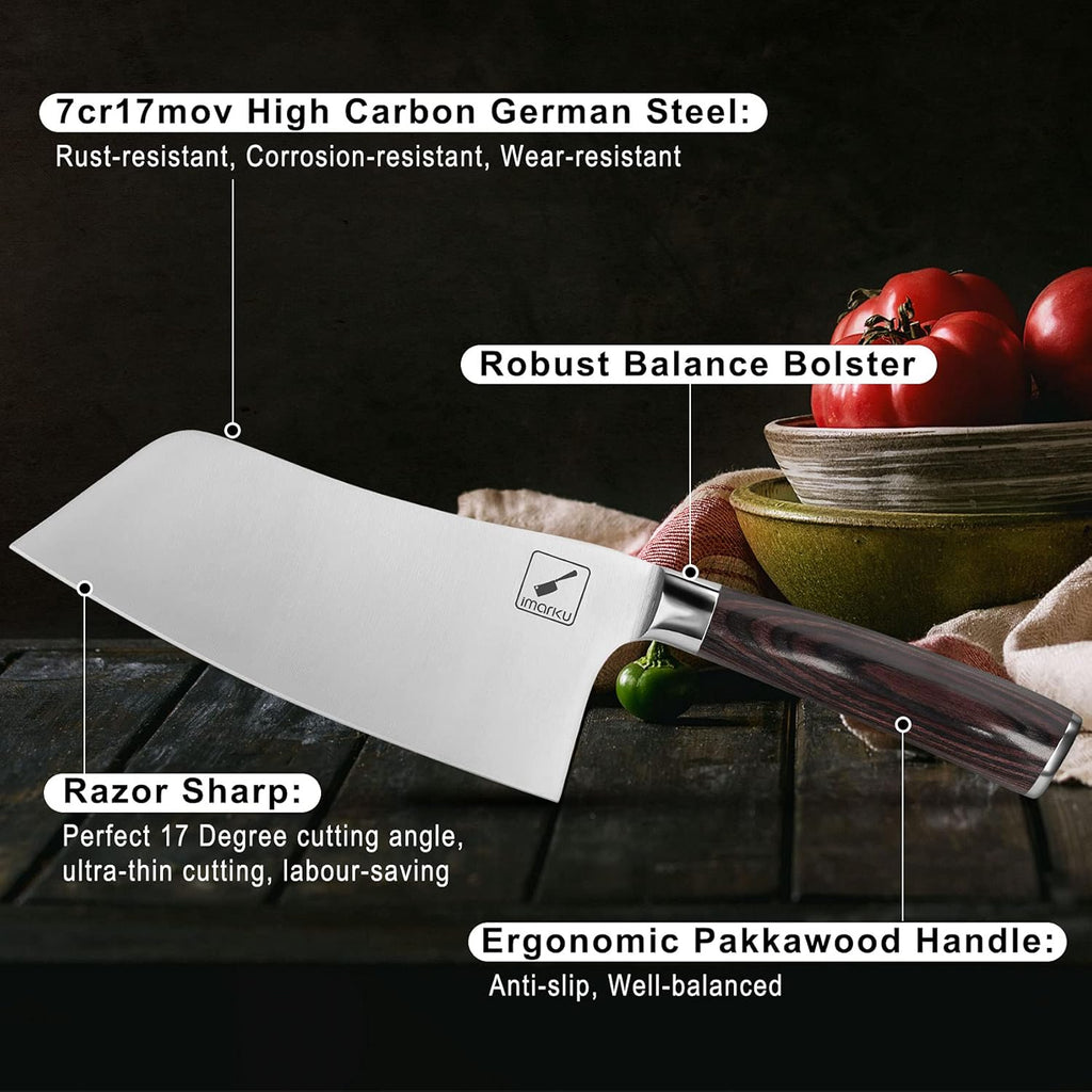 imarku Santoku Knife and Cleaver Knife 7 inch High Carbon Steel B1012
