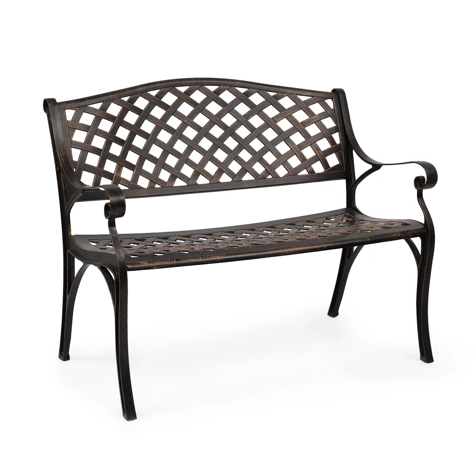 VINGLI 40.5" Patio Garden Bench,Anti- Rust Cast Iron Cast Aluminum Frame for Outdoor Path Yard Lawn Work Entryway Decor Deck, Bronze