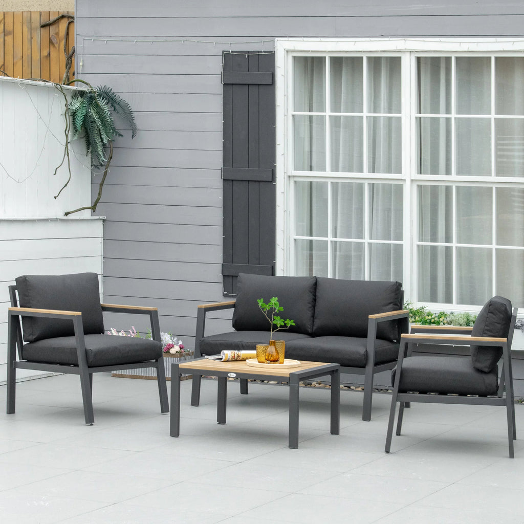 Outsunny 4 Piece Patio Conversation Set with Cushions, Dark Gray B768376