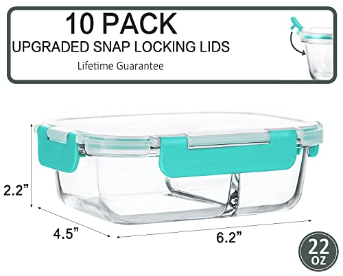 M MCIRCO 22 Oz Glass Meal Prep Containers 2 Compartments with Lids B334
