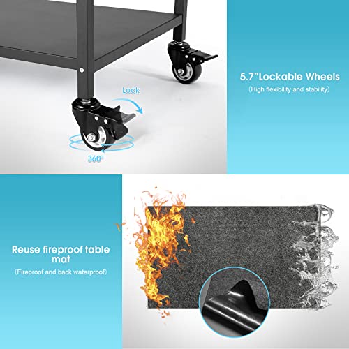 Outdoor Grill Table with Storage on Wheels, Double-Shelf BBQ Prep Cart G951277