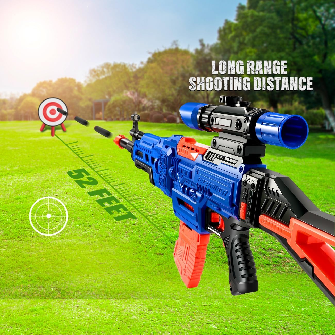 Bigpower Electric Kids Toy Sniper Rifle with Scope Tactical Vest Kit, 4 in 1 Automatic Dart Gun for Boys 8-12 D503376