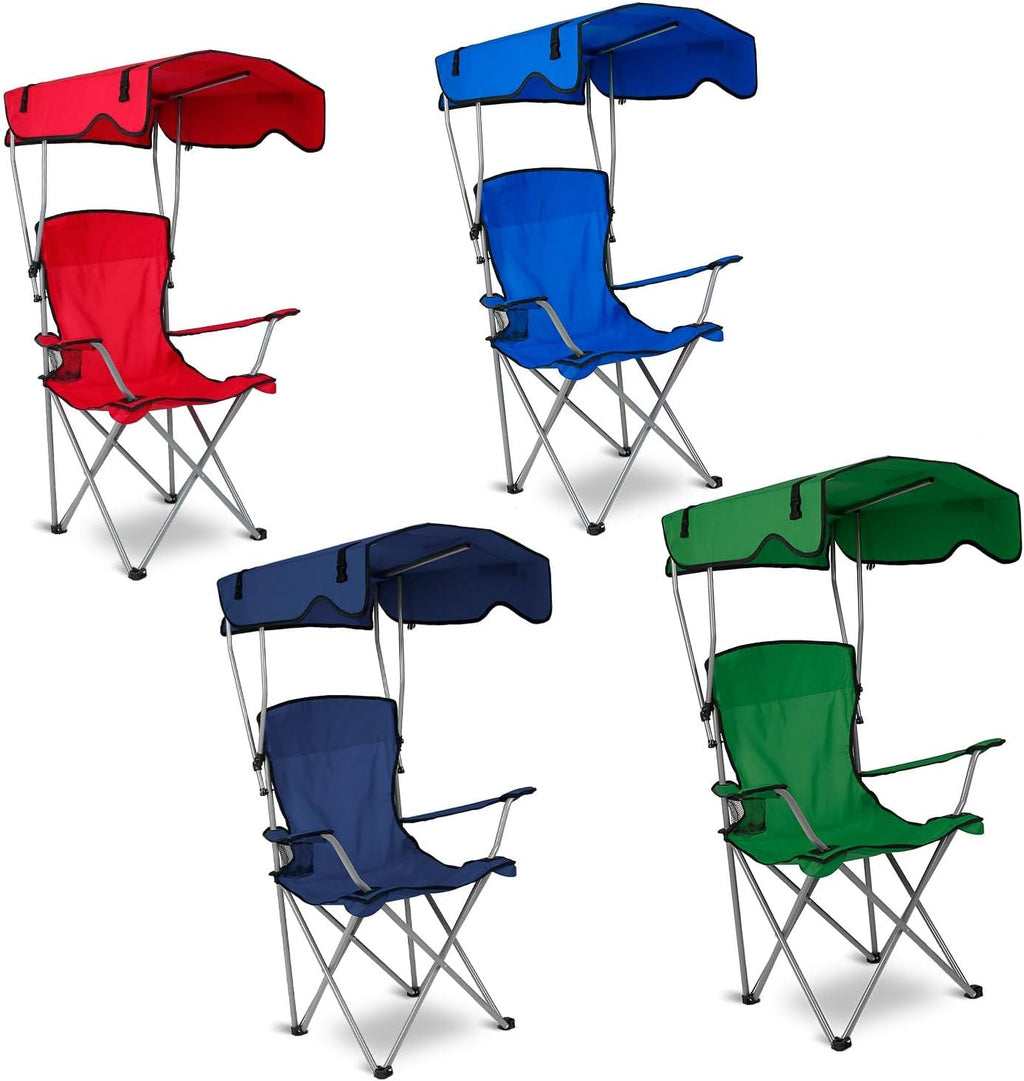 Camping Chair with Shade Canopy, Heavy Duty Folding, UPF 50+ Sun Protection Portable Outdoor Support 330 LBS Blue k7