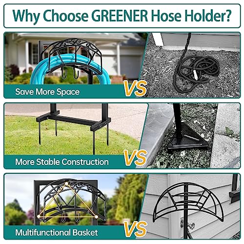 Garden Hose Holder Freestanding Heavy Duty Metal Hanger Outdoor Storage Rack Black a7