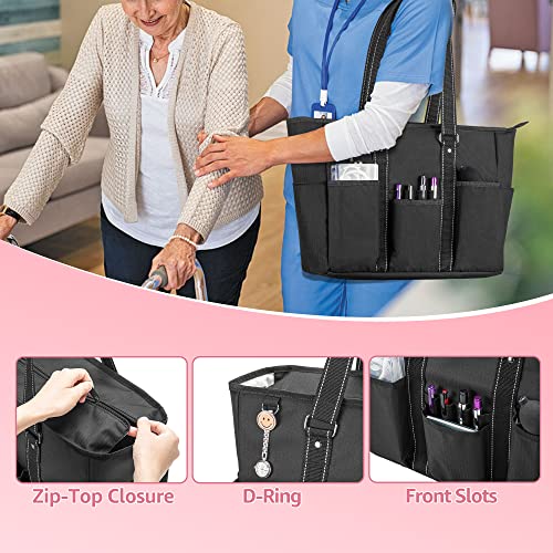 Damero Nurse Tote Bag with Padded Laptop Sleeve, Black Y424