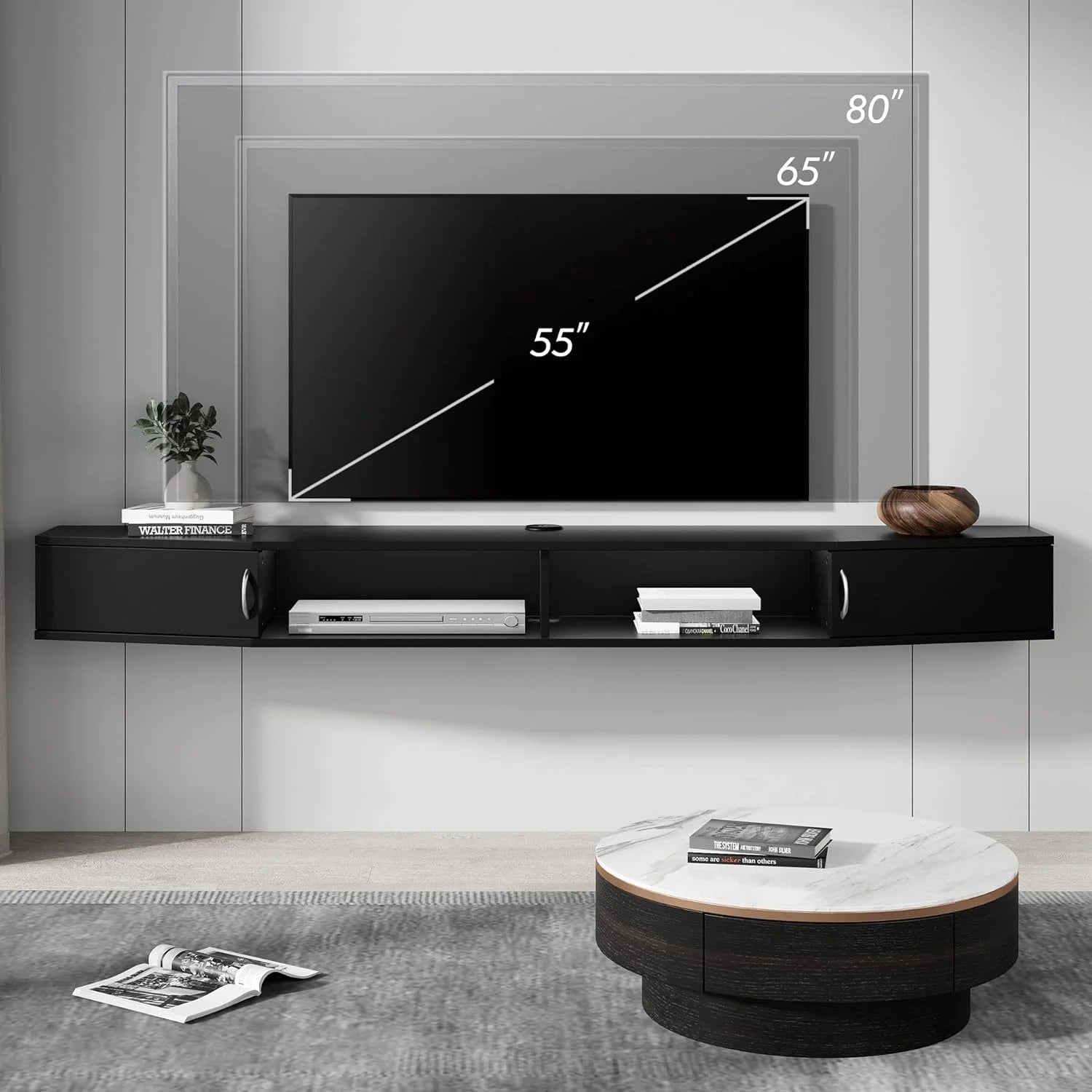 Floating TV Stand with Cabinet, Wall Mounted, 70'' Y5510