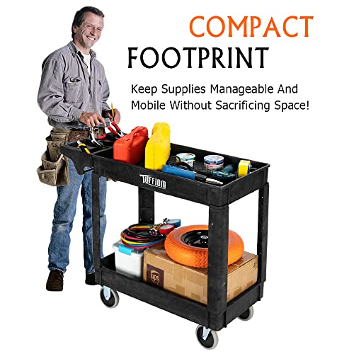 Plastic Utility Cart with Deep Shelves, 550lbs Capacity, Rolling 2-Tier Organizer a7k