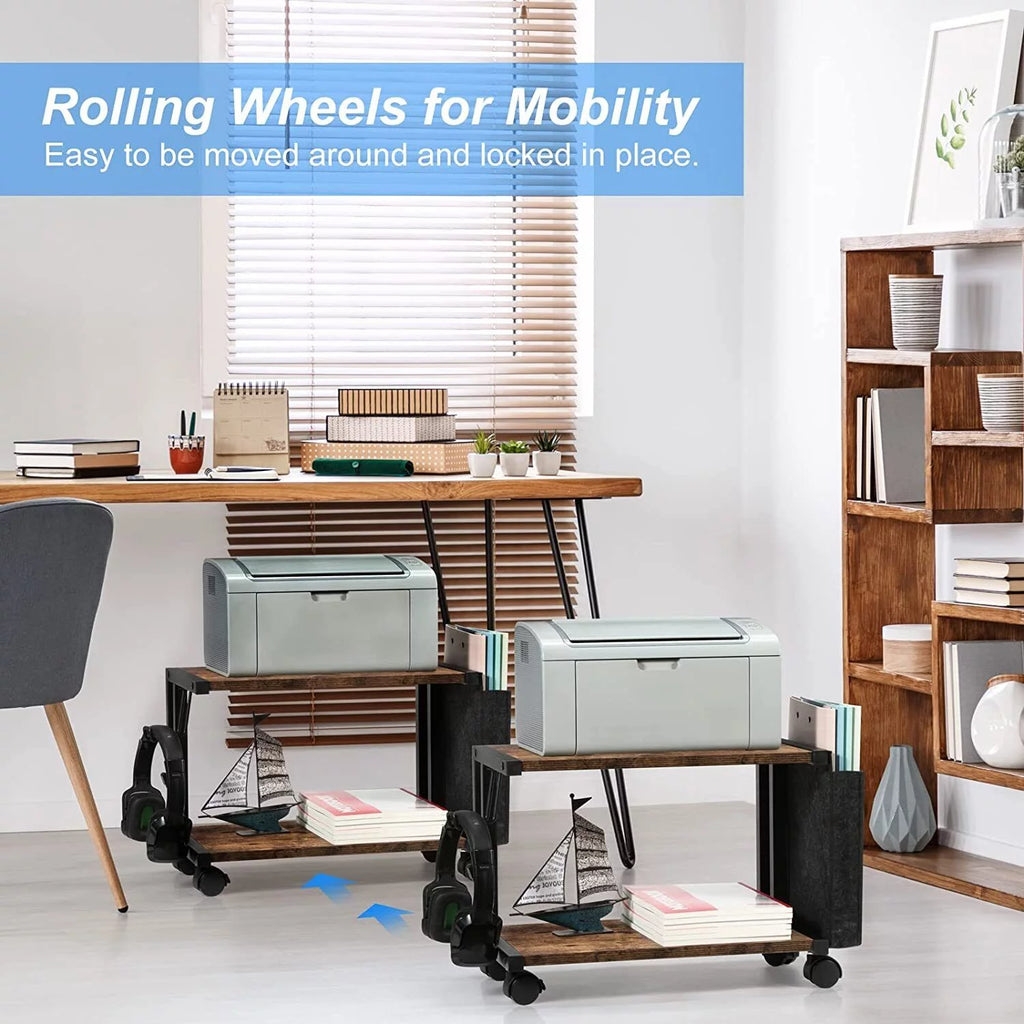 2-Tier Mobile Printer Stand with Storage, Under Desk Cart V92862